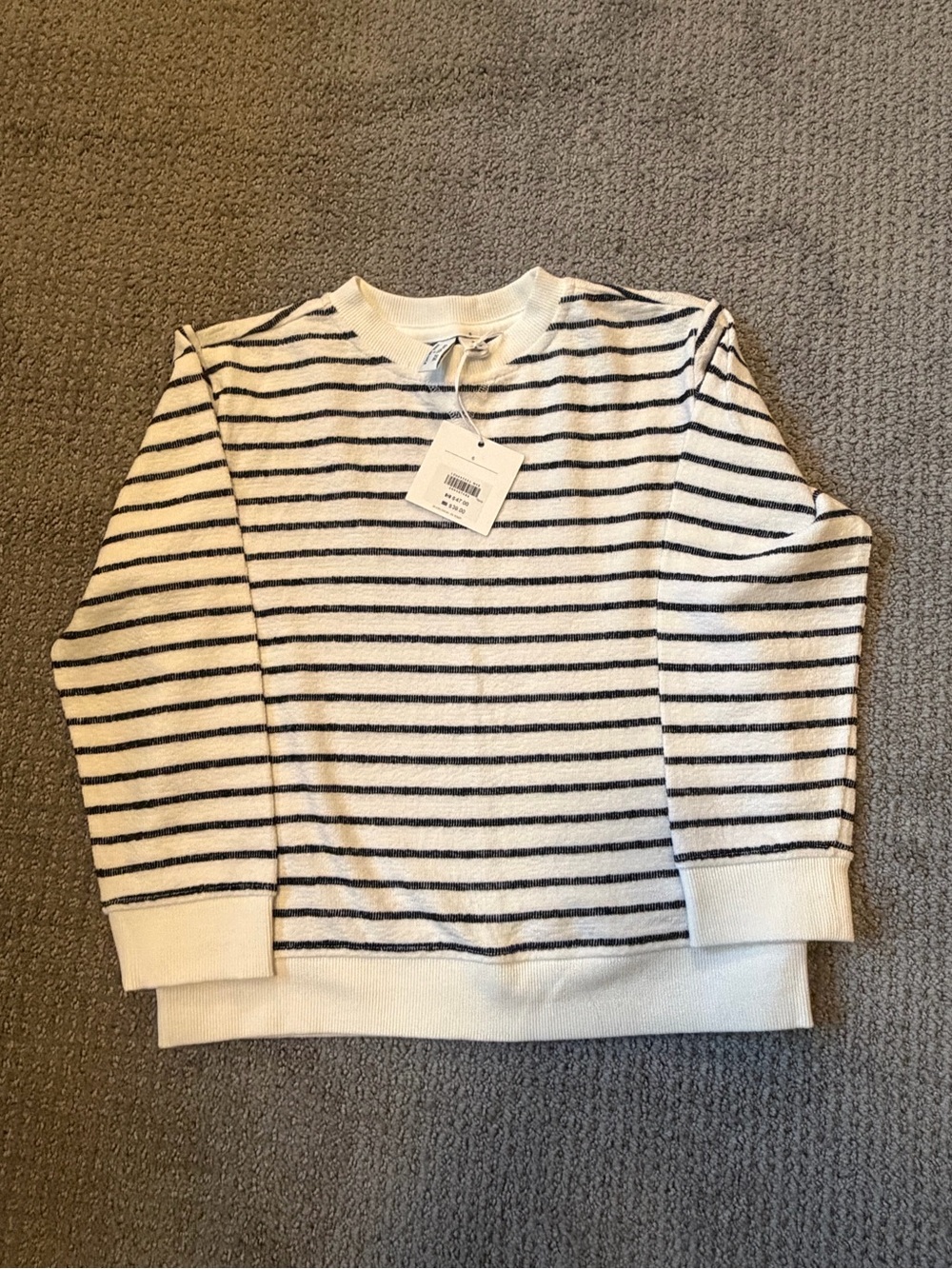 Janie and Jack X Rachel Zoe Cream & Navy Striped Crewneck Textured Sweatshirt